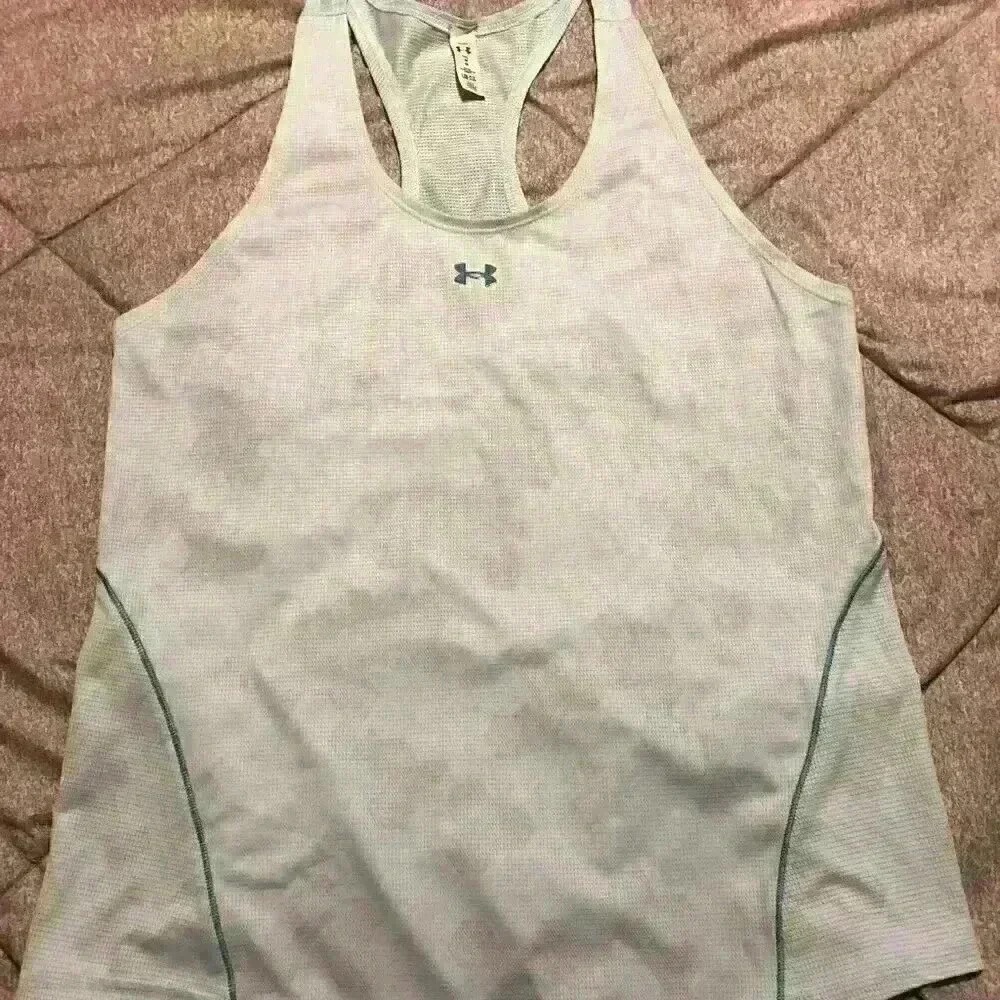Under Armour Womens HeatGear Racerback Tank Top Mint Green Camo Mesh Size Medium